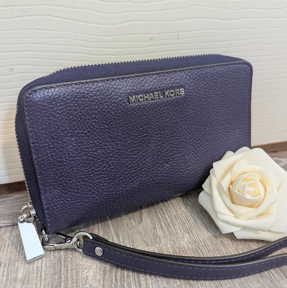 Michael Kors Dark Purple Leather Wallet Wristlet